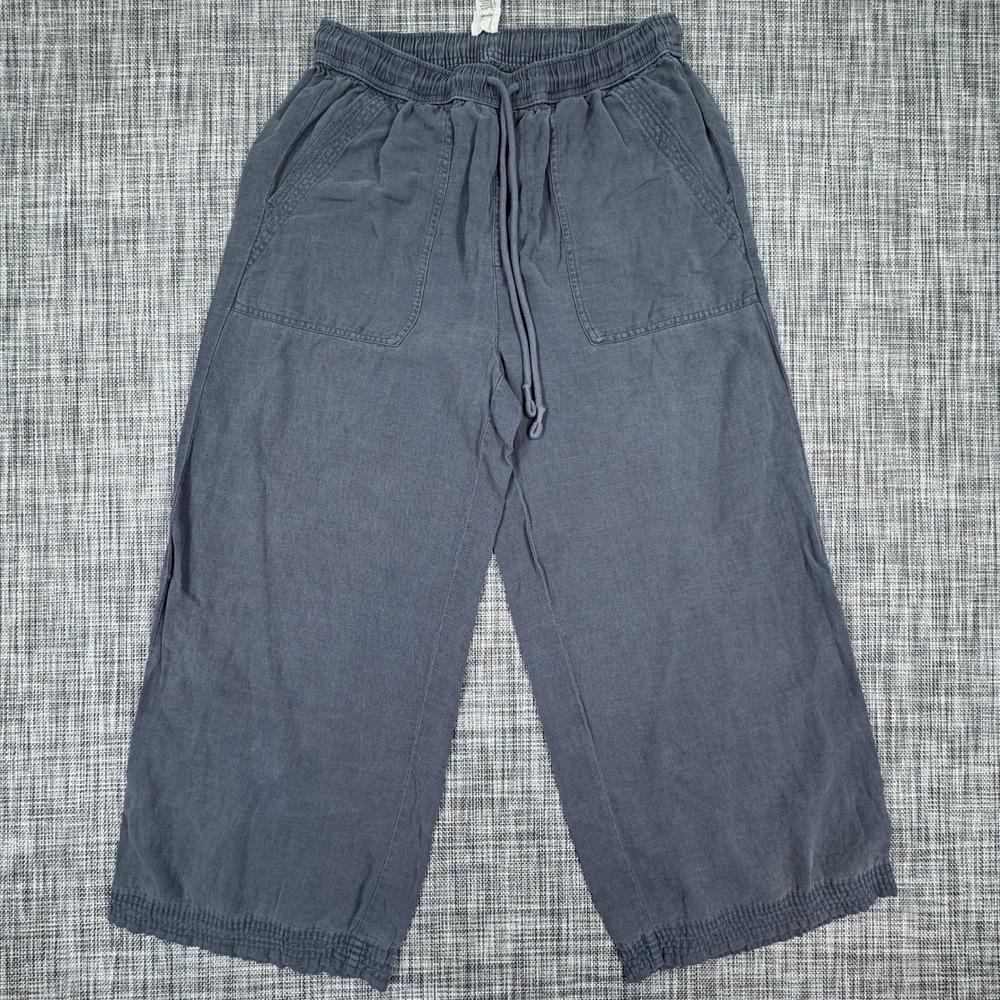 Joie Women's Linen Blend Pants Medium Gray Wide Leg Cropped Drawstring Pockets
